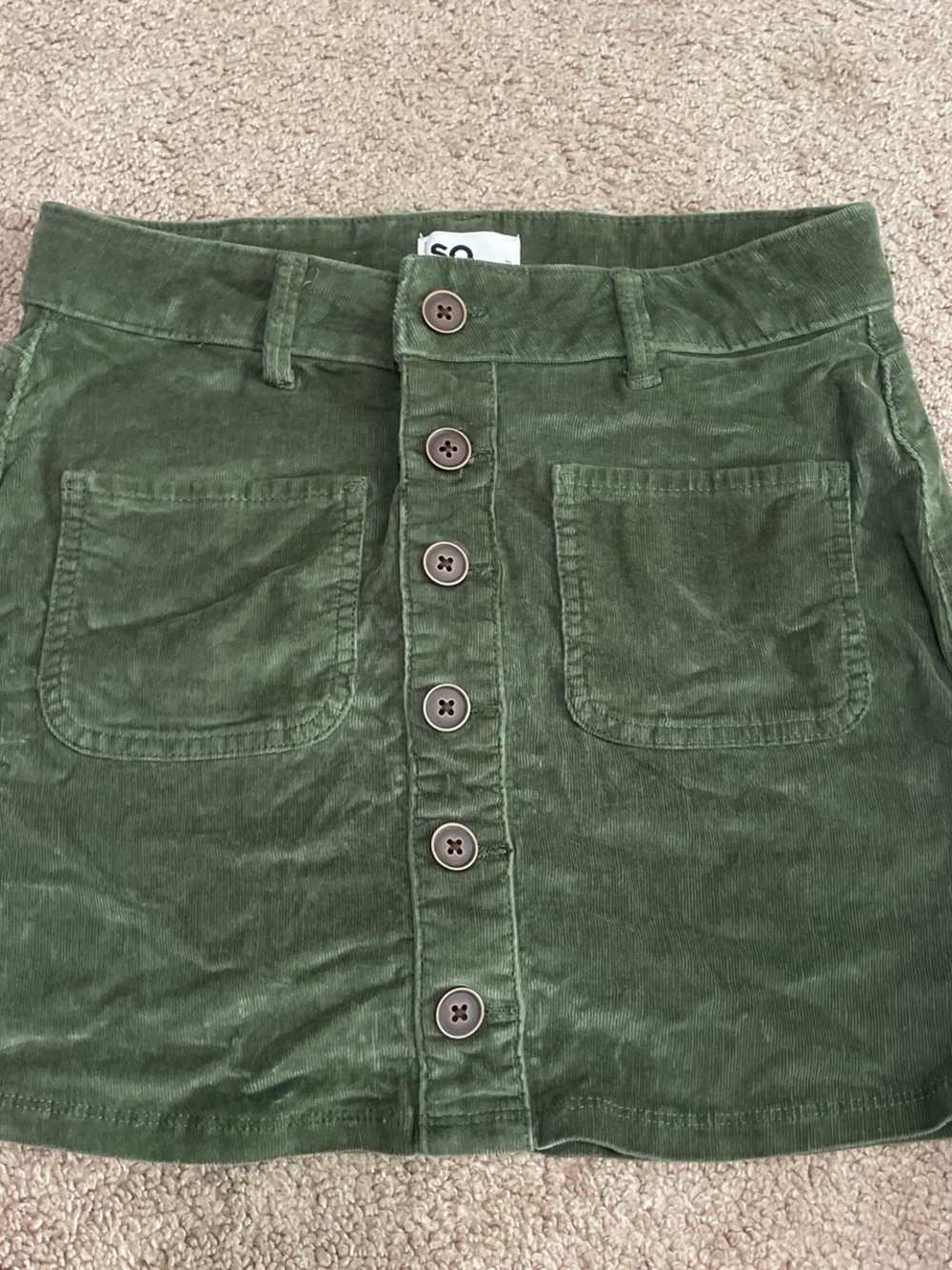 SO Olive Green Corduroy Button-Front Mini Skirt